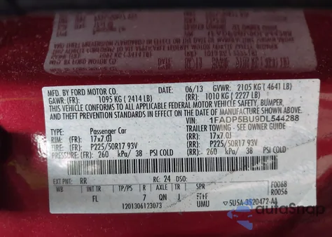 2013 Ford C-Max Hybrid Sel из США, поврежденный, VIN 1FADP5BU9DL544288